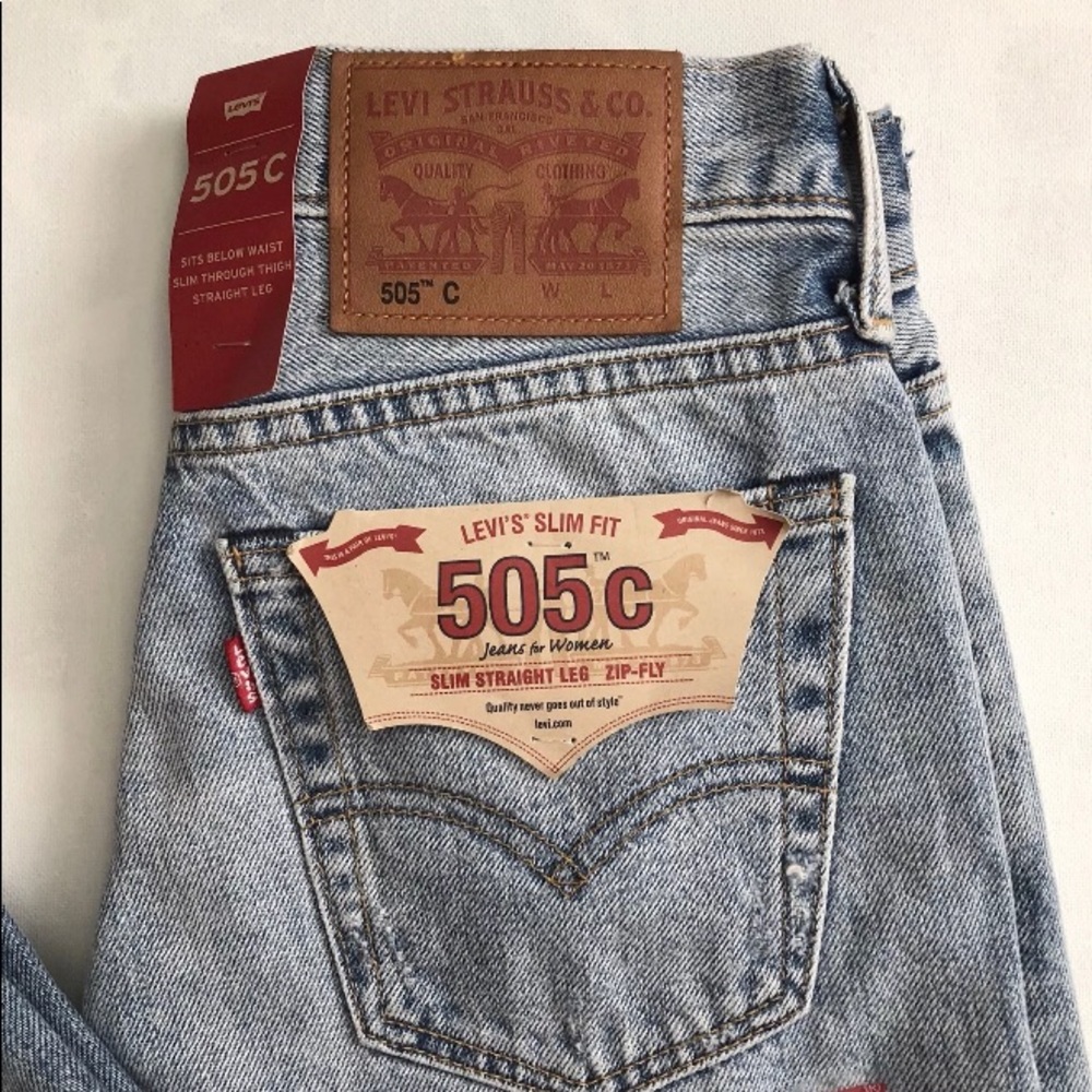Levis 505 C Slim Straight Leg Selvedge Denim Jeans - Picture 4 of 8